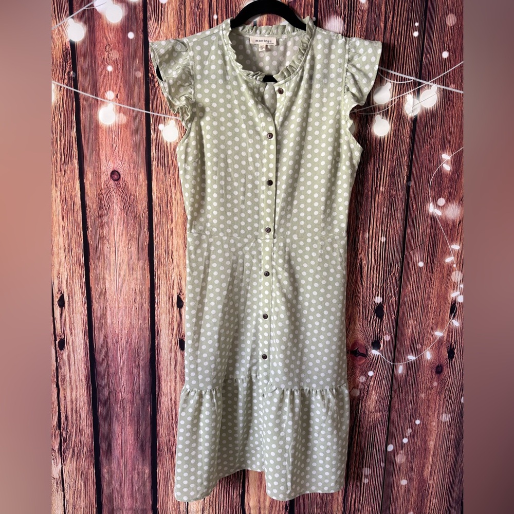 Monteau Sage and White Polka Dot Dress